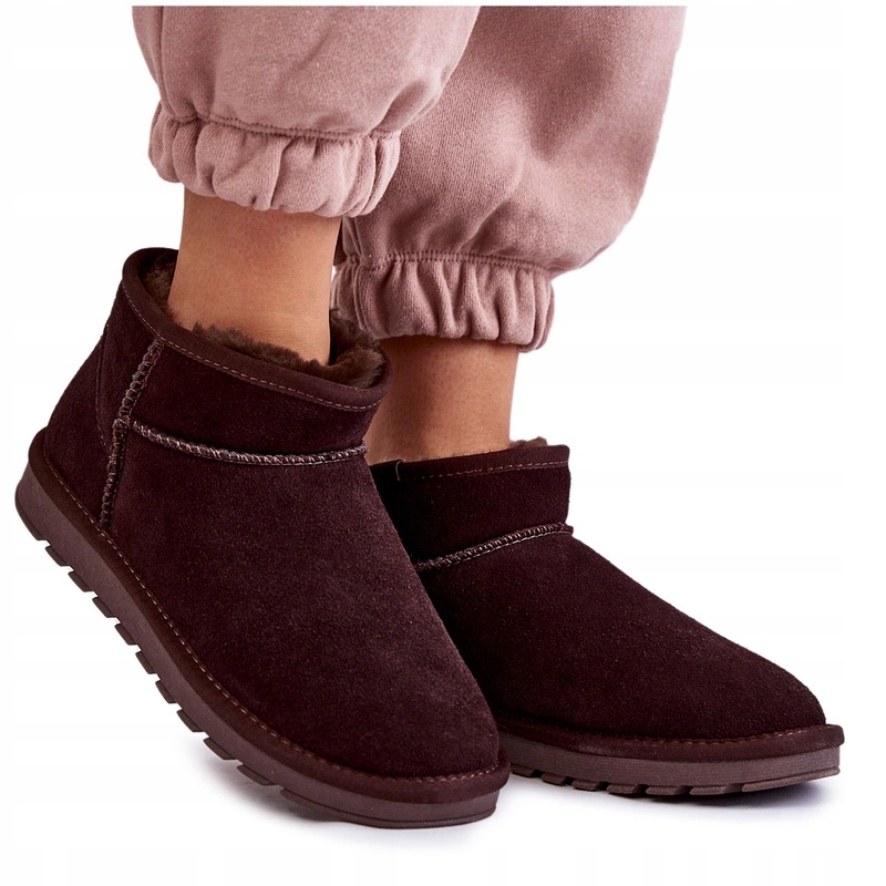 Dámské Semišové Nízké Teplé Sněhule, Hnědé, Velikost 36