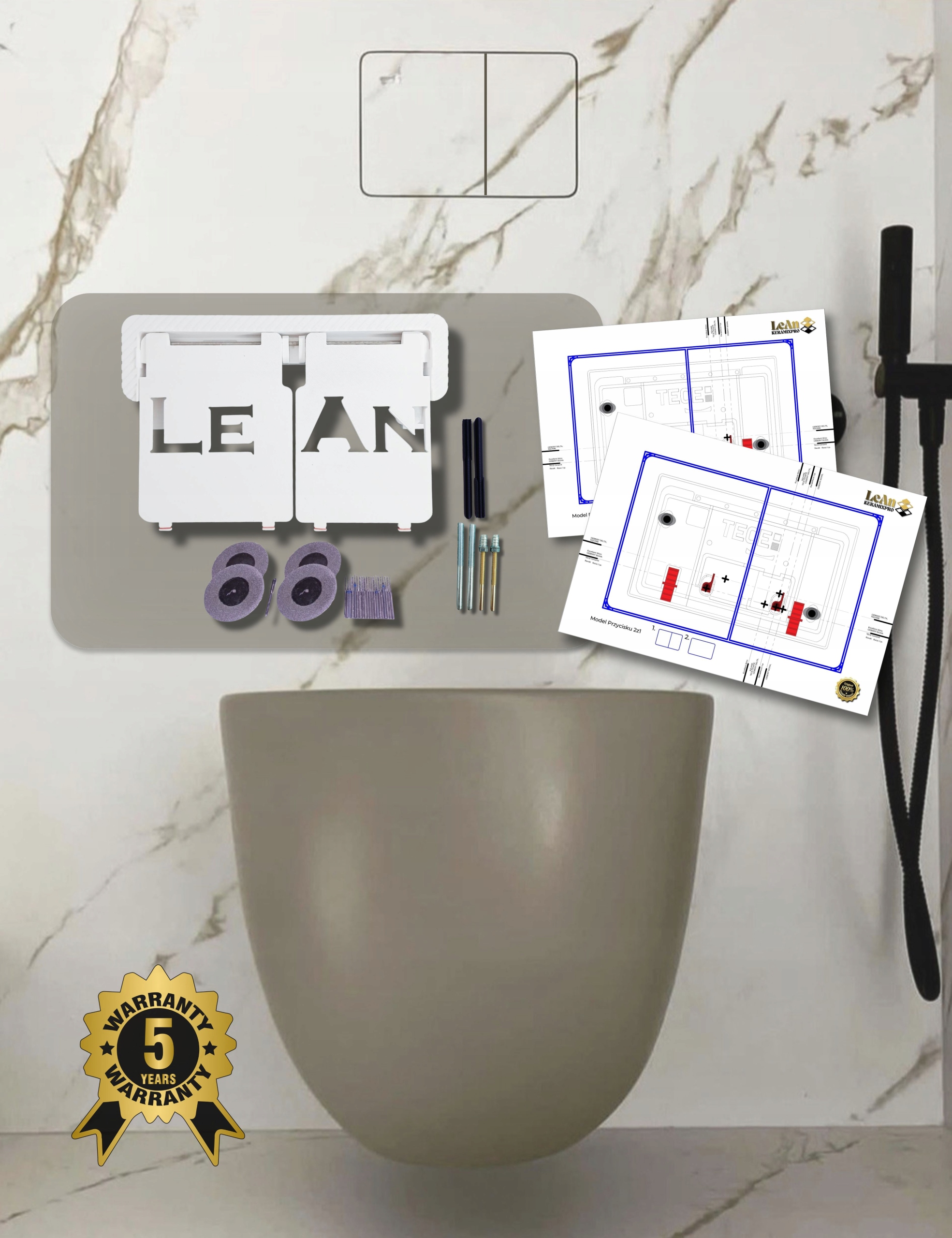 Skryté bezrámečkové tlačítko splachující univerzální barvu