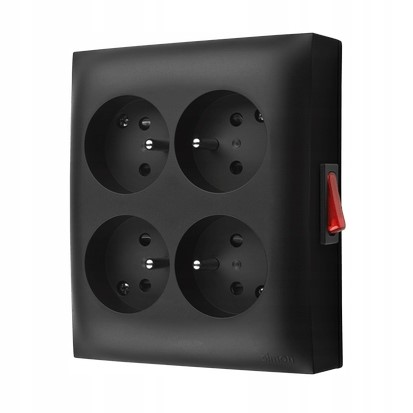 Gniazdo poczwórne włącznik Czarny Simon Aquaclick