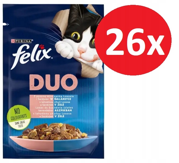 Levně Felix Duo mokré krmivo pro kočky želé z lososa a želé 26x85g