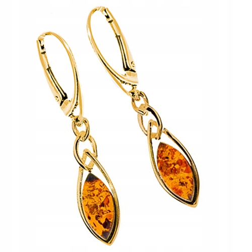 Zlaté Náušnice ze stříbra ag925 s originálním baltským Jantarem, Pozlacené