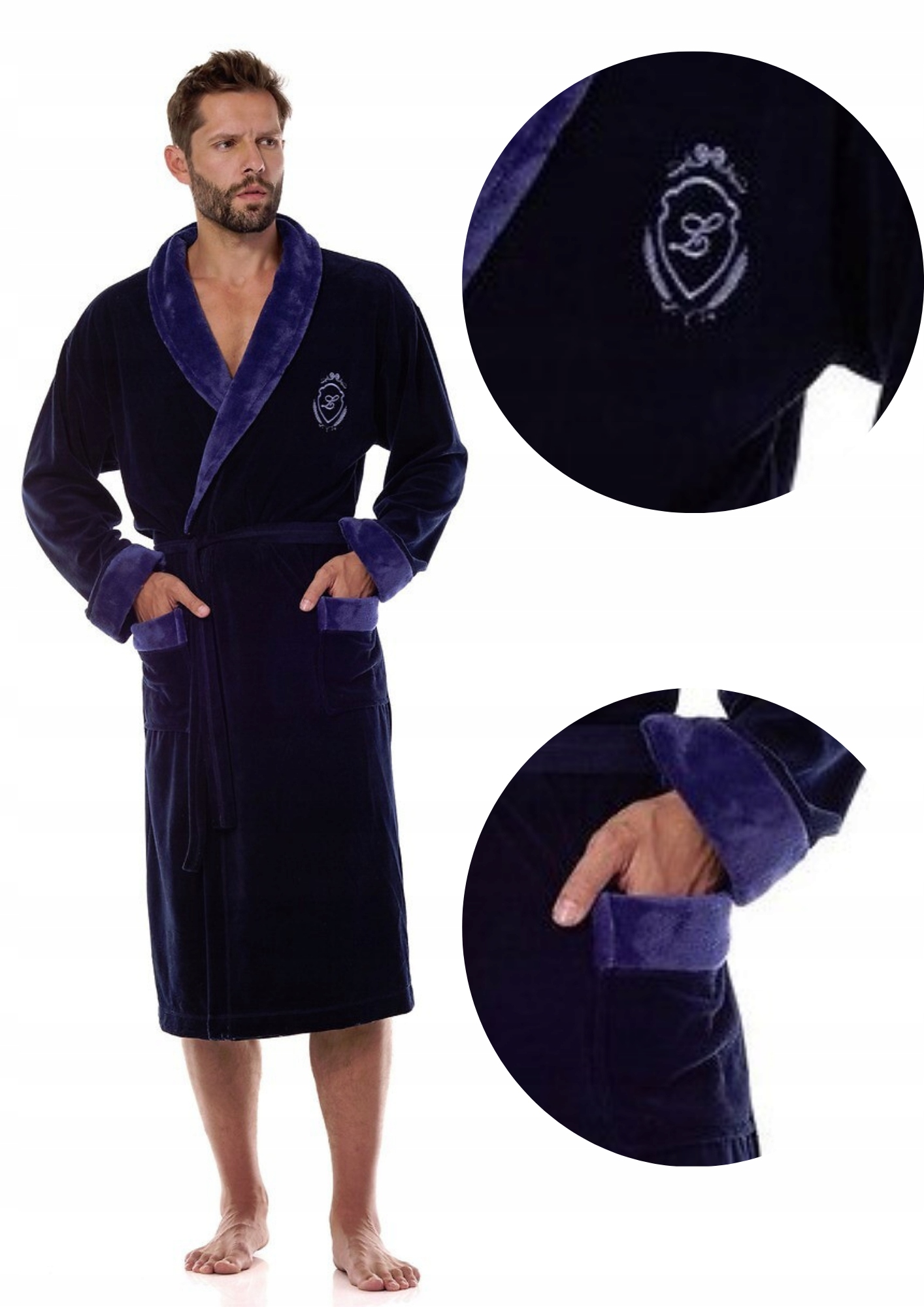 Pánský dlouhý, teplý a příjemný župan 2458 Diego bavlna námořnická modrá L