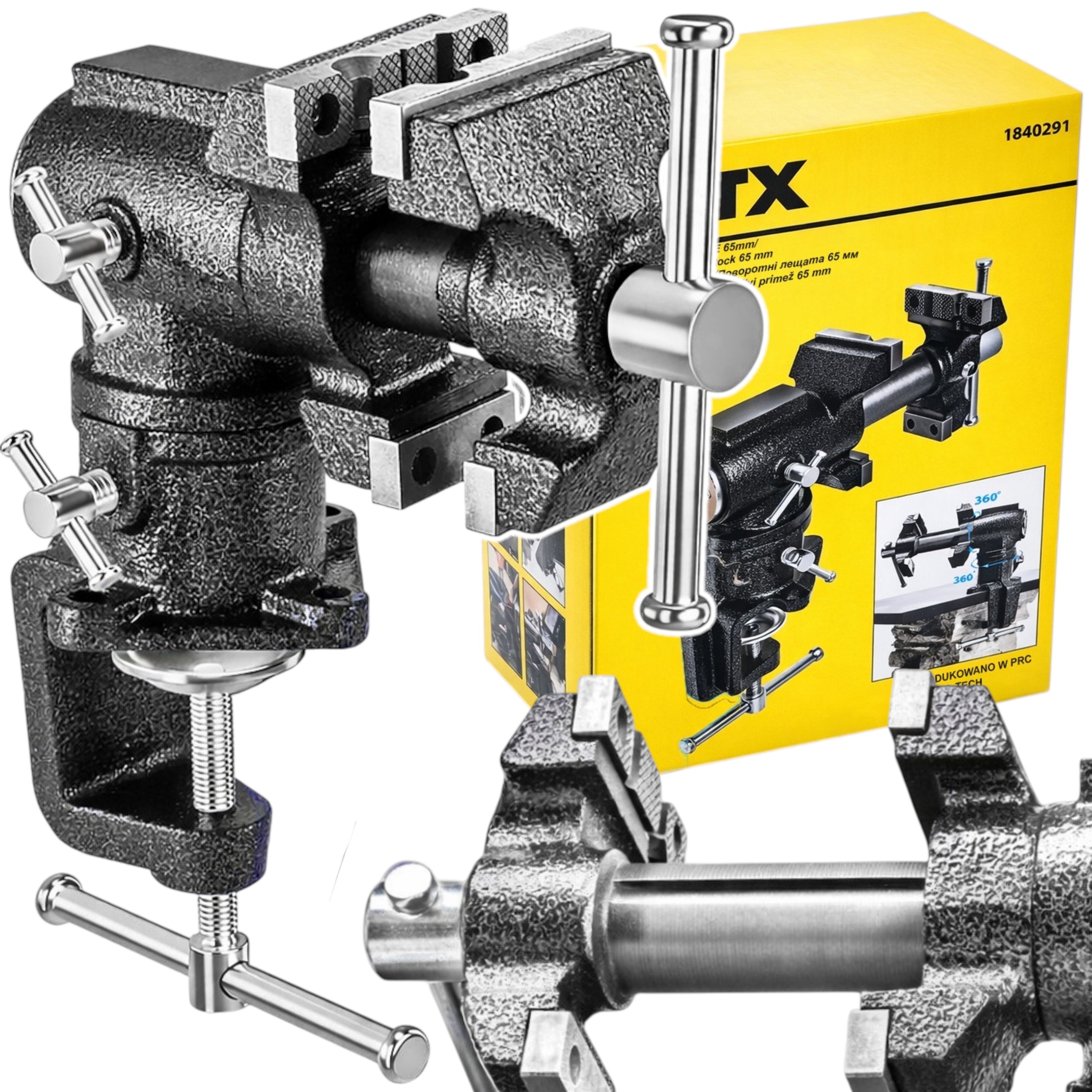Imadło Ślusarskie Modelarskie 65mm Z Kowadłem Obrotowe 360st. Stołowe Mocne