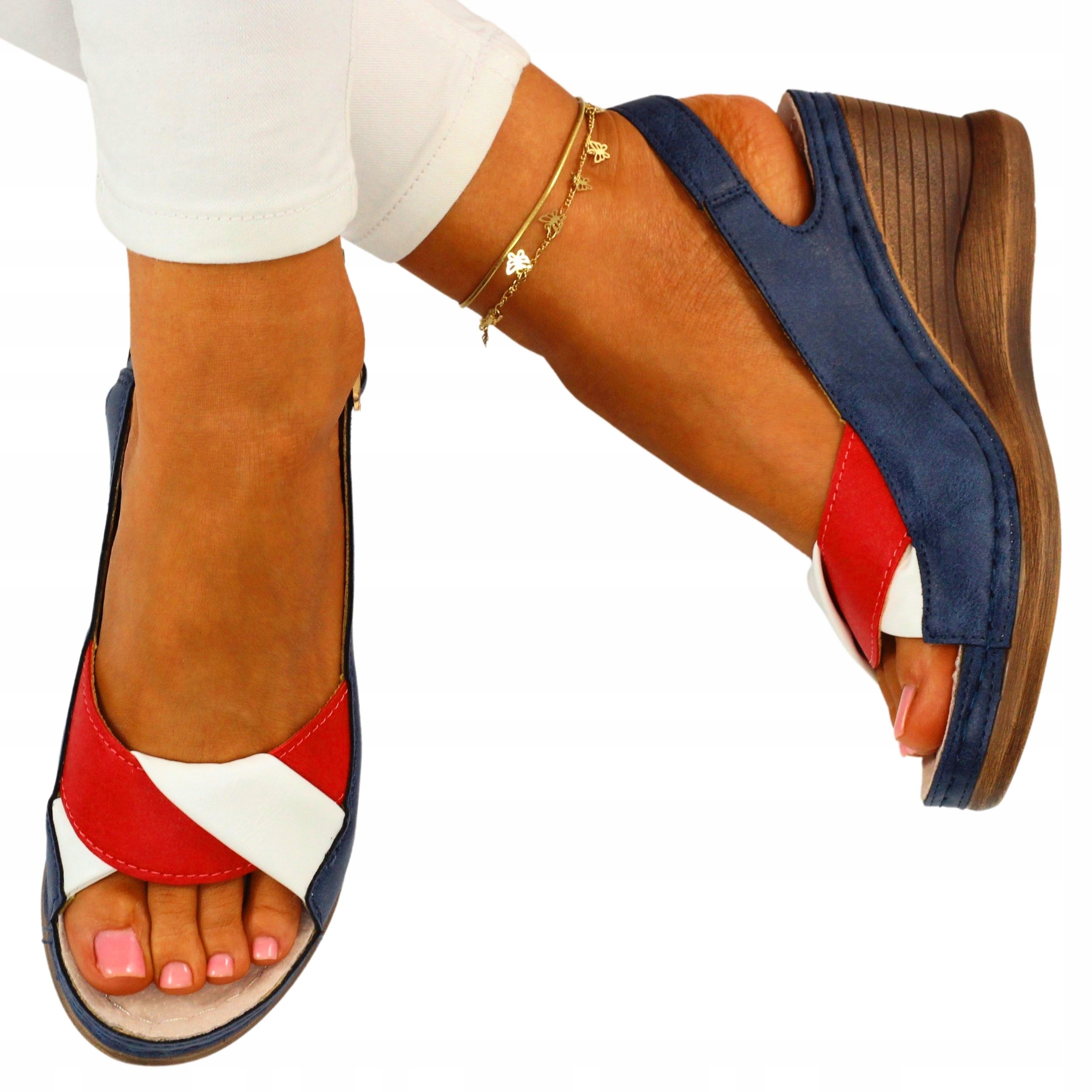 DAMSKIE SANDAŁY WYGODNE LEKKIE KOTURNIE SKÓRA