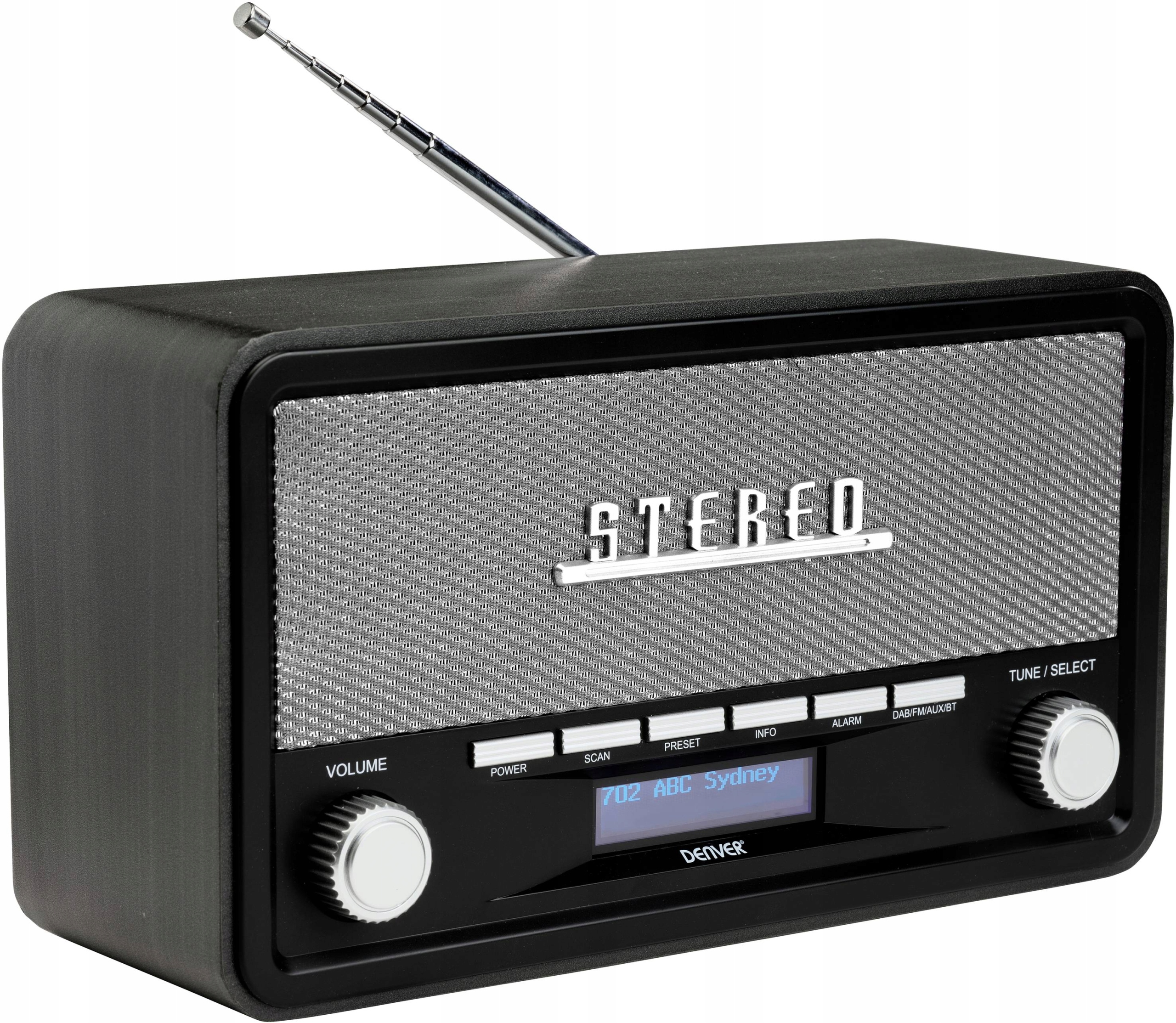 Síťové rádio Přenosné Dab+ Fm Denver DAB-18 Retro rádio tmavě šedé
