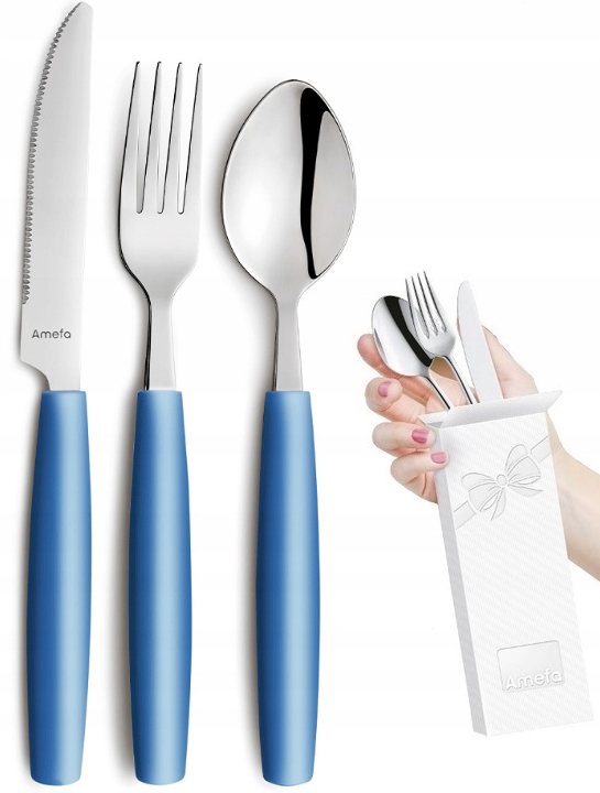 AMEFA SZTUĆCE DZIECKA KOLOROWE NIEBIESKIE DO PRZEDSZKOLA PIXEL DZIECIĘCE Materiał wykonania stal nierdzewna