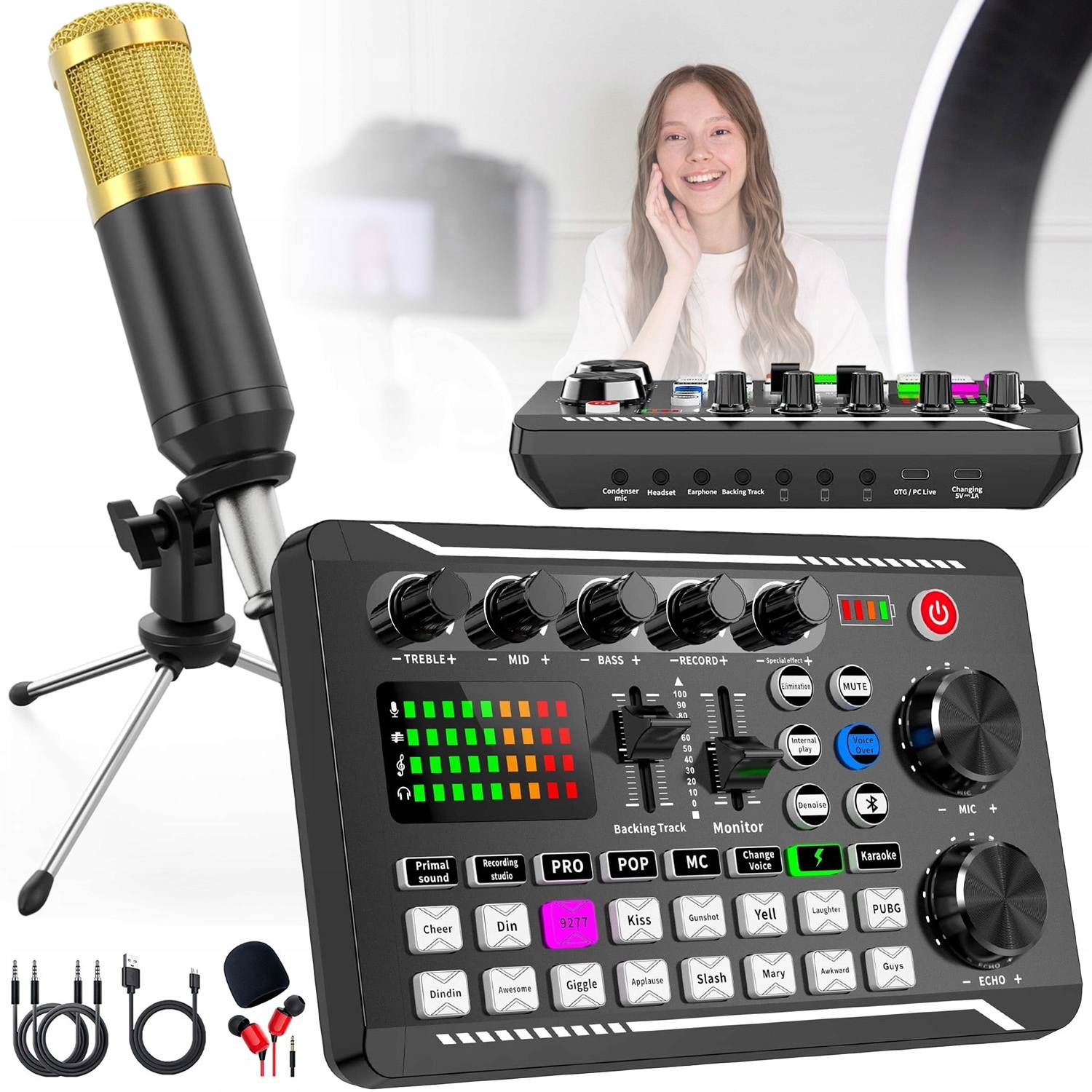 Zvuková Karta Audio Mixážní Pult Inteligentní Kondenzátorový Mikrofon 1200MAH