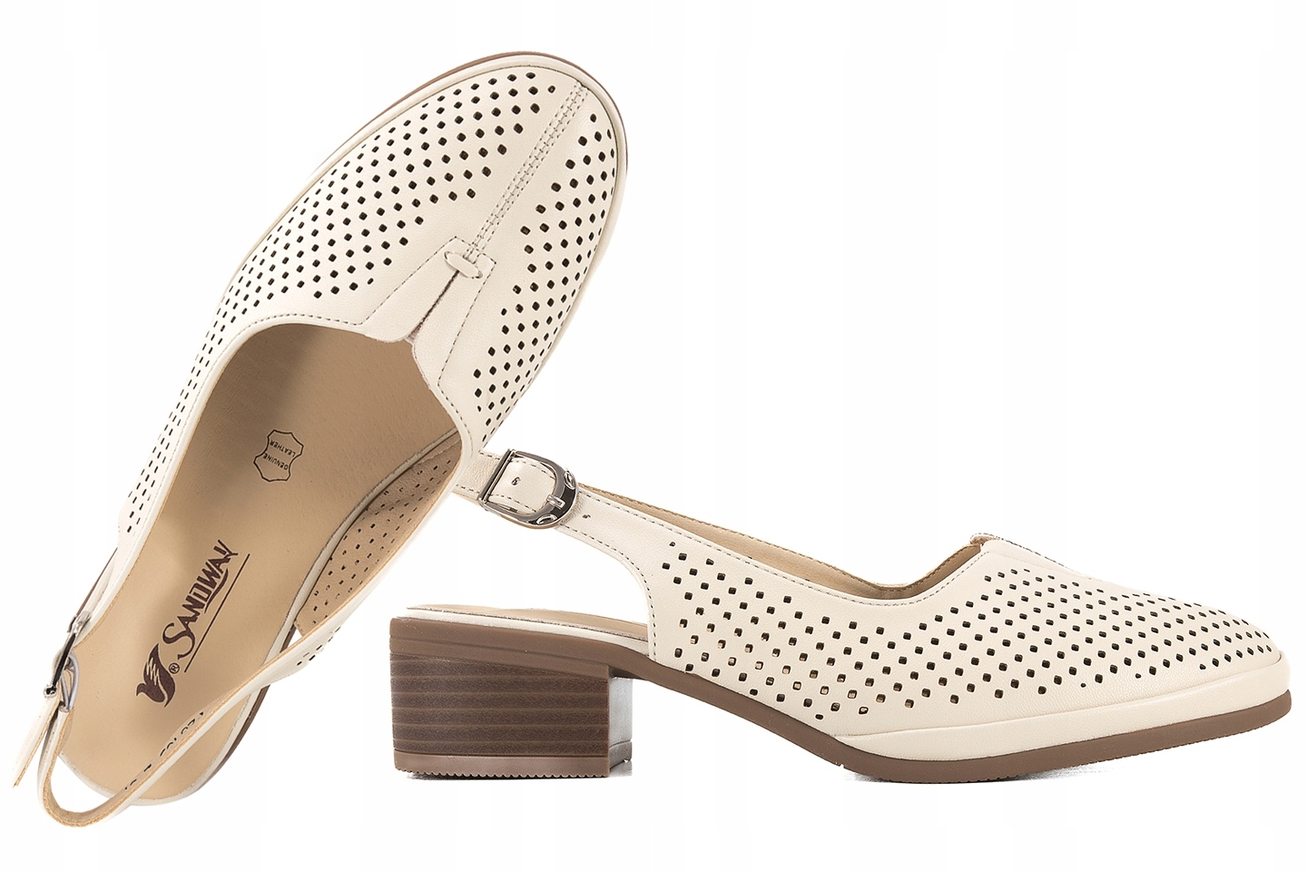 Sandway F20105-2 Dámské Ažurové Sandály Na Podpatku Eko béžové 38 Béžová