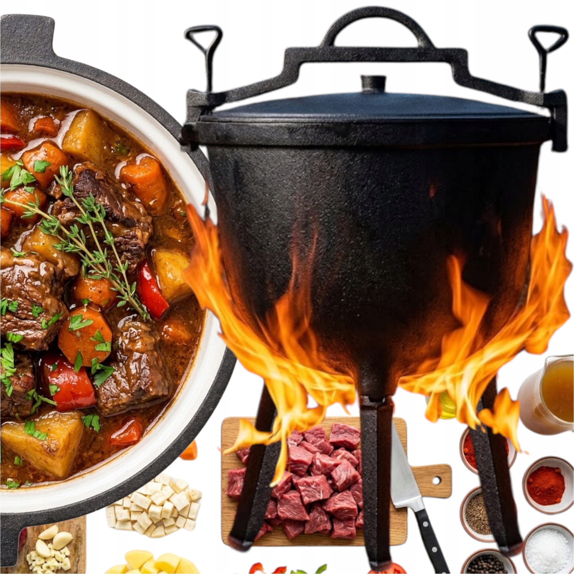 Litinový Smaltovaný Kotlík Na Pražení Bigosu Pečeně Stojící