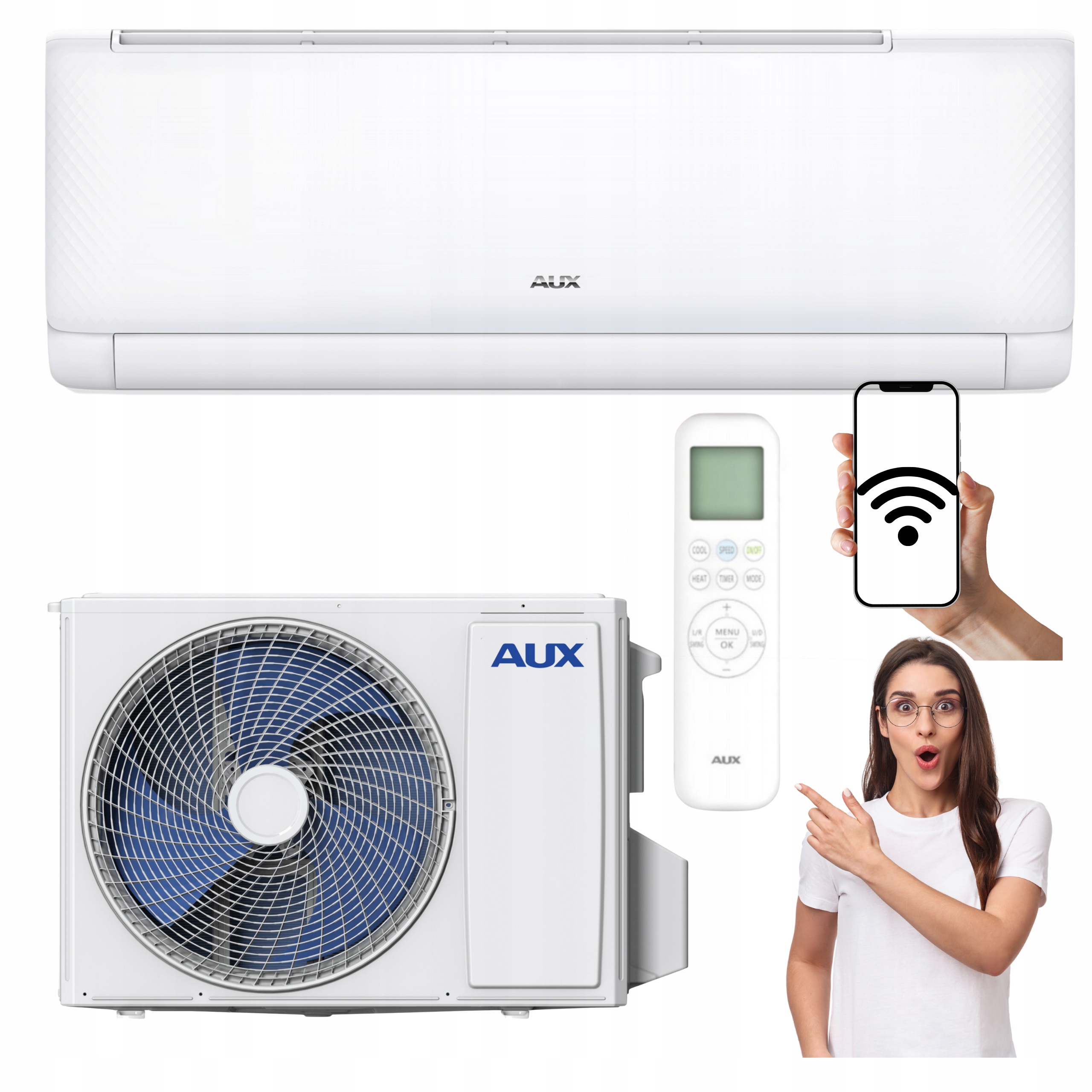 Nástenný klimatizátor Aux Q-smart Eco 2,7 kW 30 m2 WiFi Uv Ohrievanie Do Domu