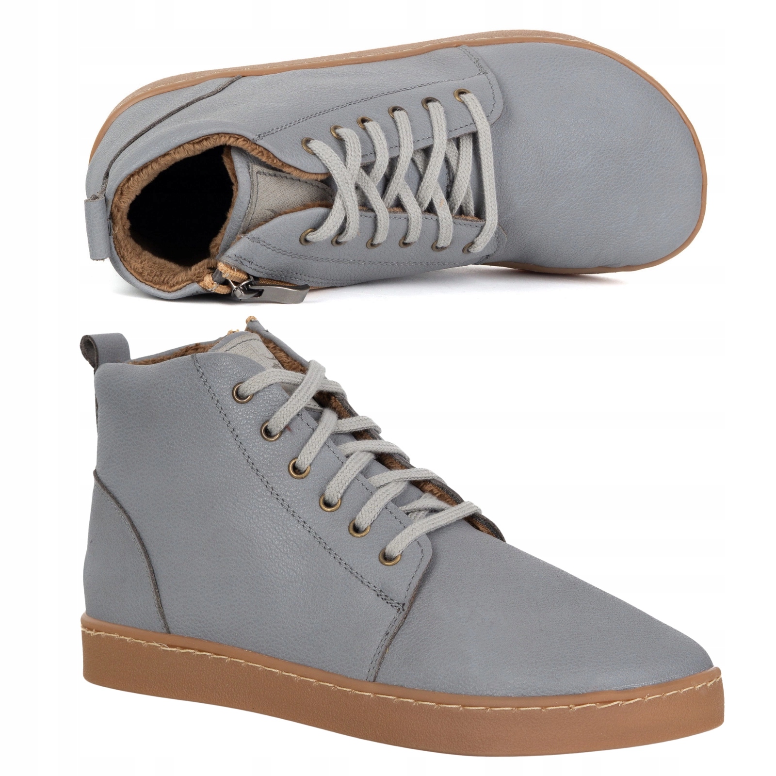 Dámské zimní zateplené barefoot kožené boty Z-B04 šedé 42