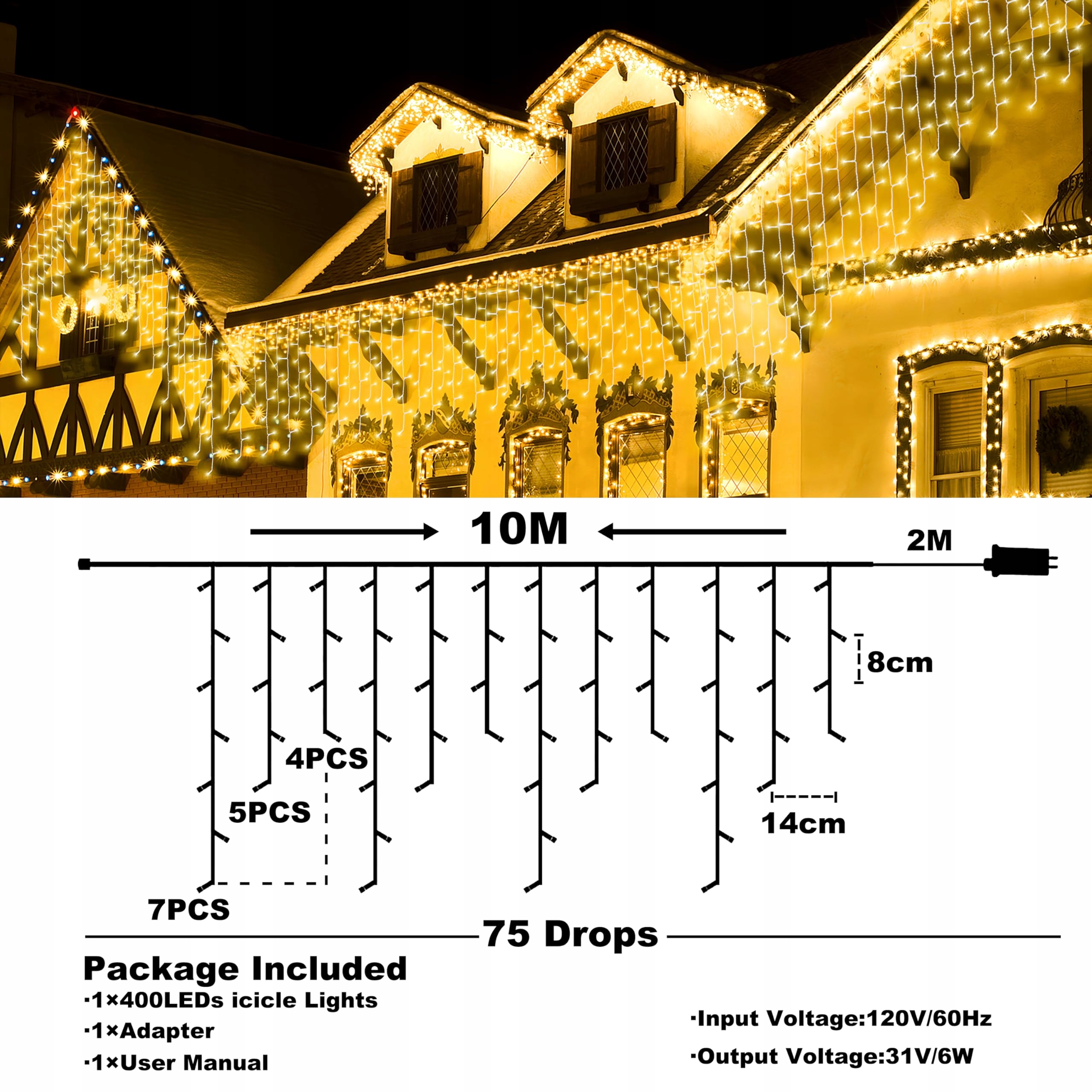 KIMUWOTE KURTYNA ŚWIETLNA Z TIMEREM IP44 WODOODPORNA ZEWNĘTRZNA 10M 400LED — miniatura 2