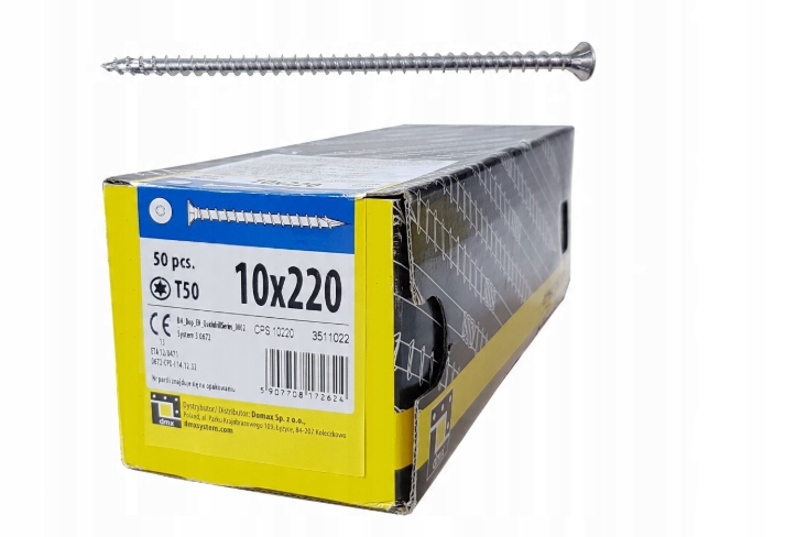 Tesárske Skrutky S Plným Závitom 10x220 s kužeľovou hlavou T50, 50ks