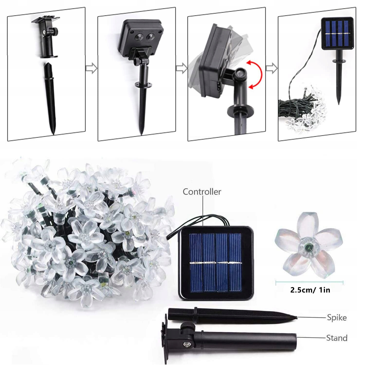 TIYUPA 50LED Solarna Girlanda Ogrodowa 7M Wodoodporna 8 Trybów — miniatura 7
