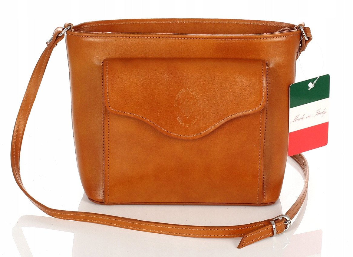 Vera Pelle Italy Klasyczna skórzana sztywna torebka listonoszka na pasku