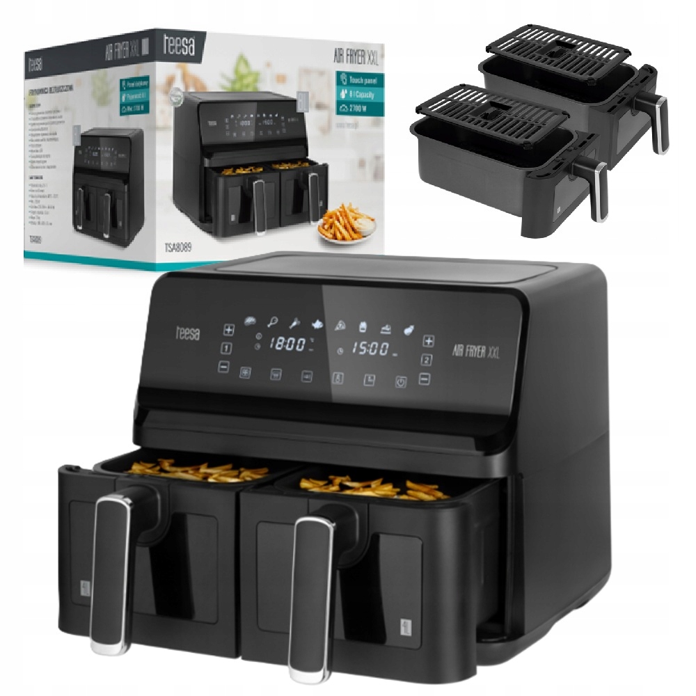 Horkovzdušná fritéza XXL 8L 2700W dvoukomorová Teesa Air Fryer Dual Pot