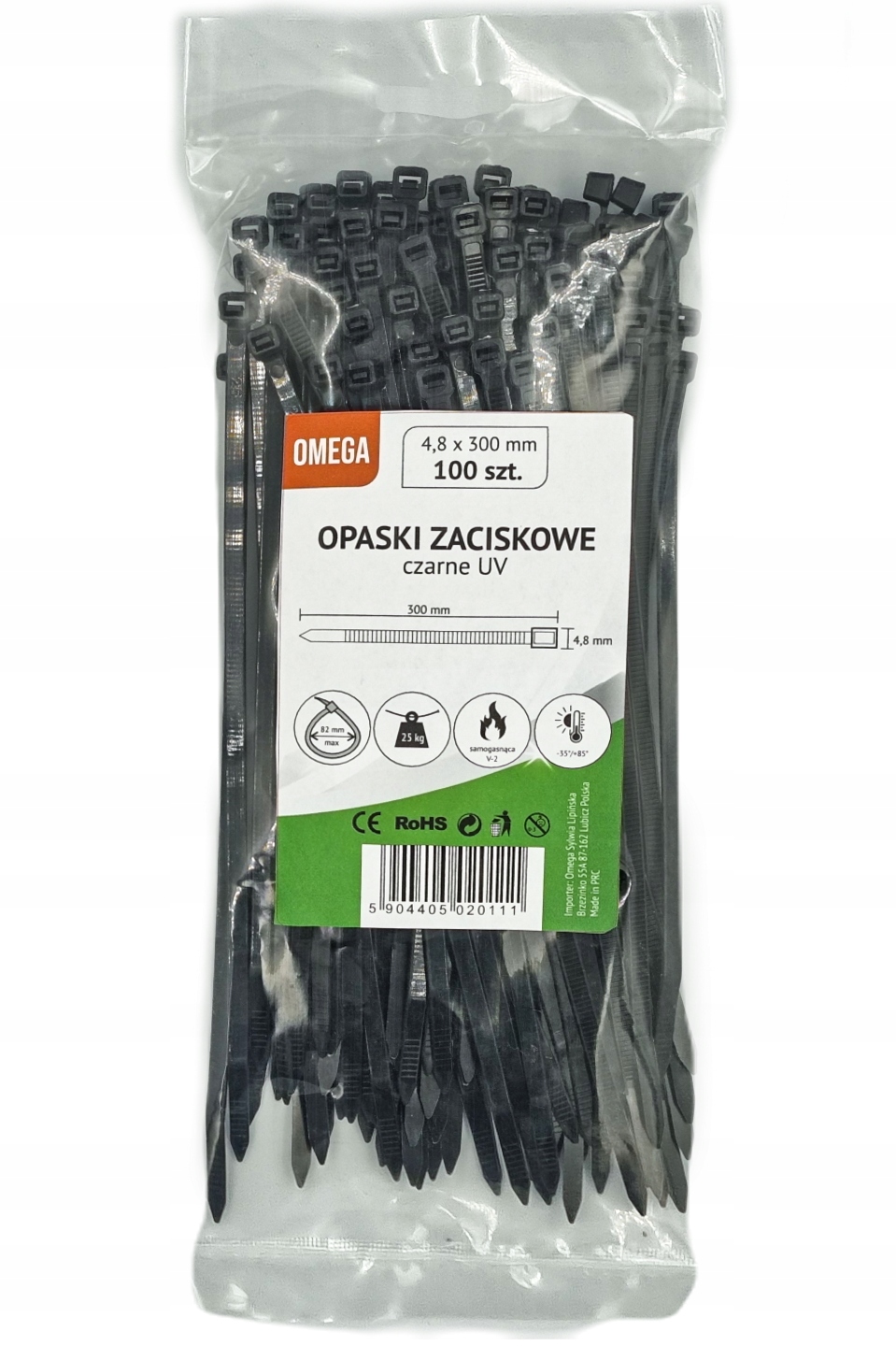 

Opaski Trytki Zaciskowe Kablowe Uv Czarne 4,8X300