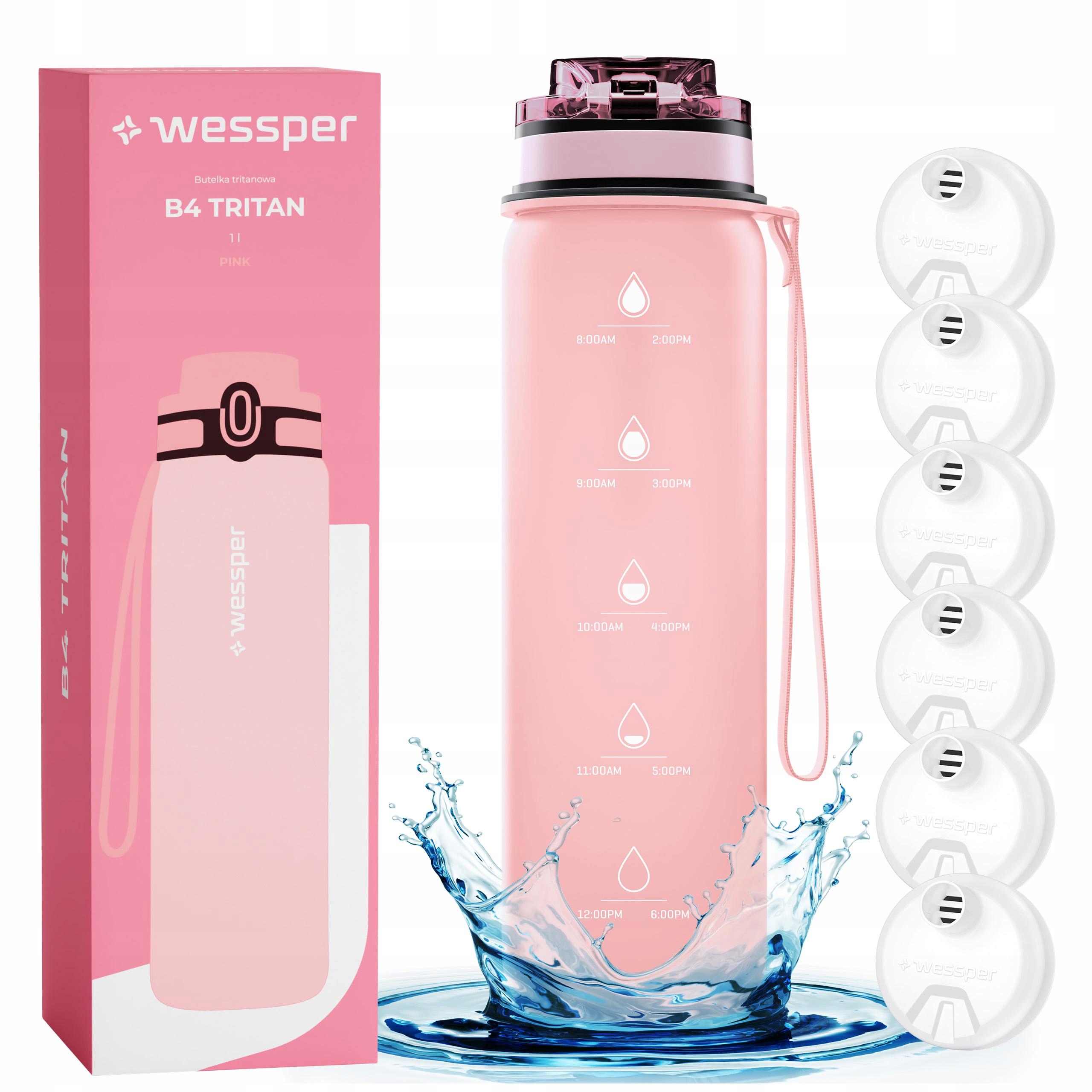 Wessper filtrační láhev láhev na pití na vodu 1000 ml růžová tritanová 6x filtr