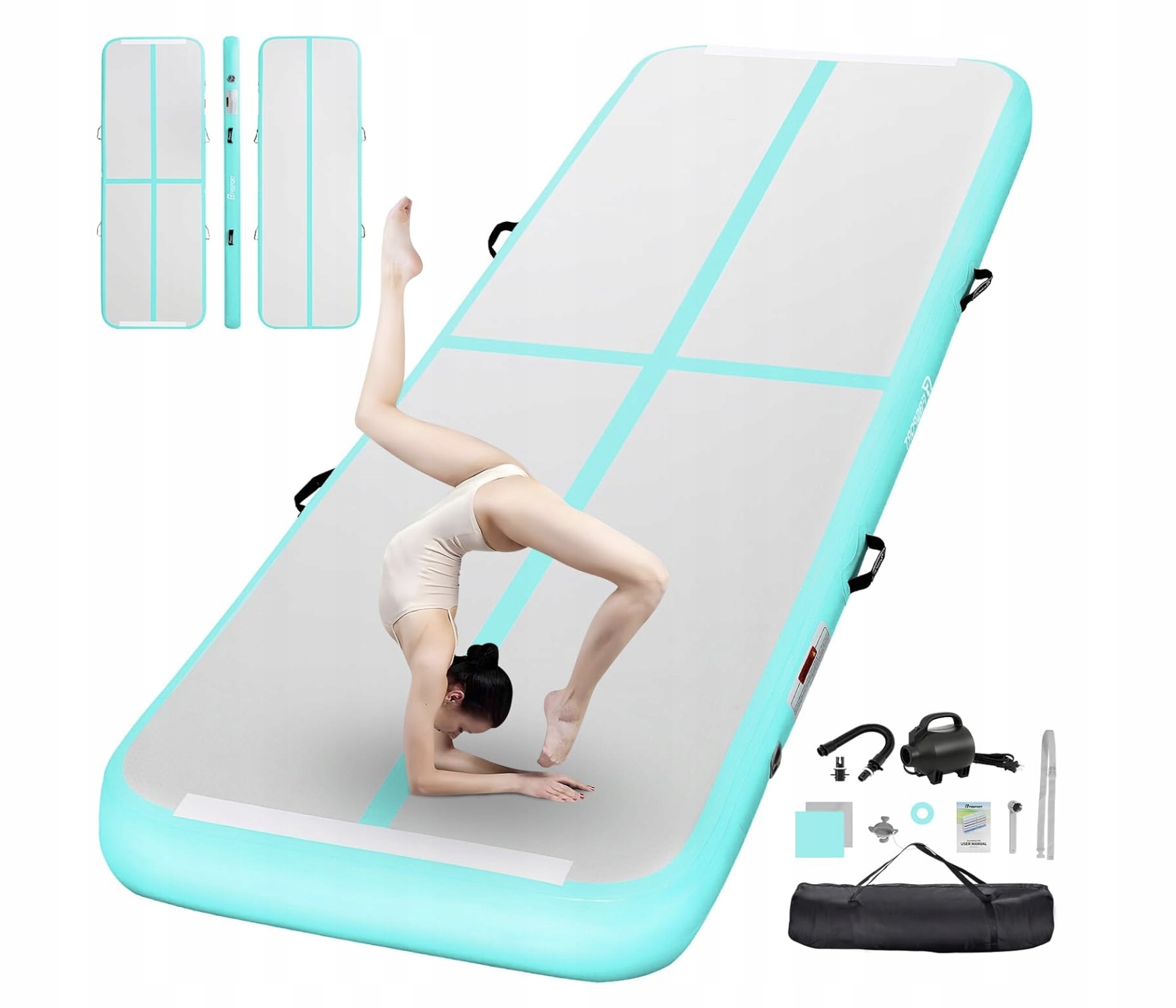 Fbsport AirTrack mata ścieżka gimnastyczna 400x100x10cm niebieska z pompką