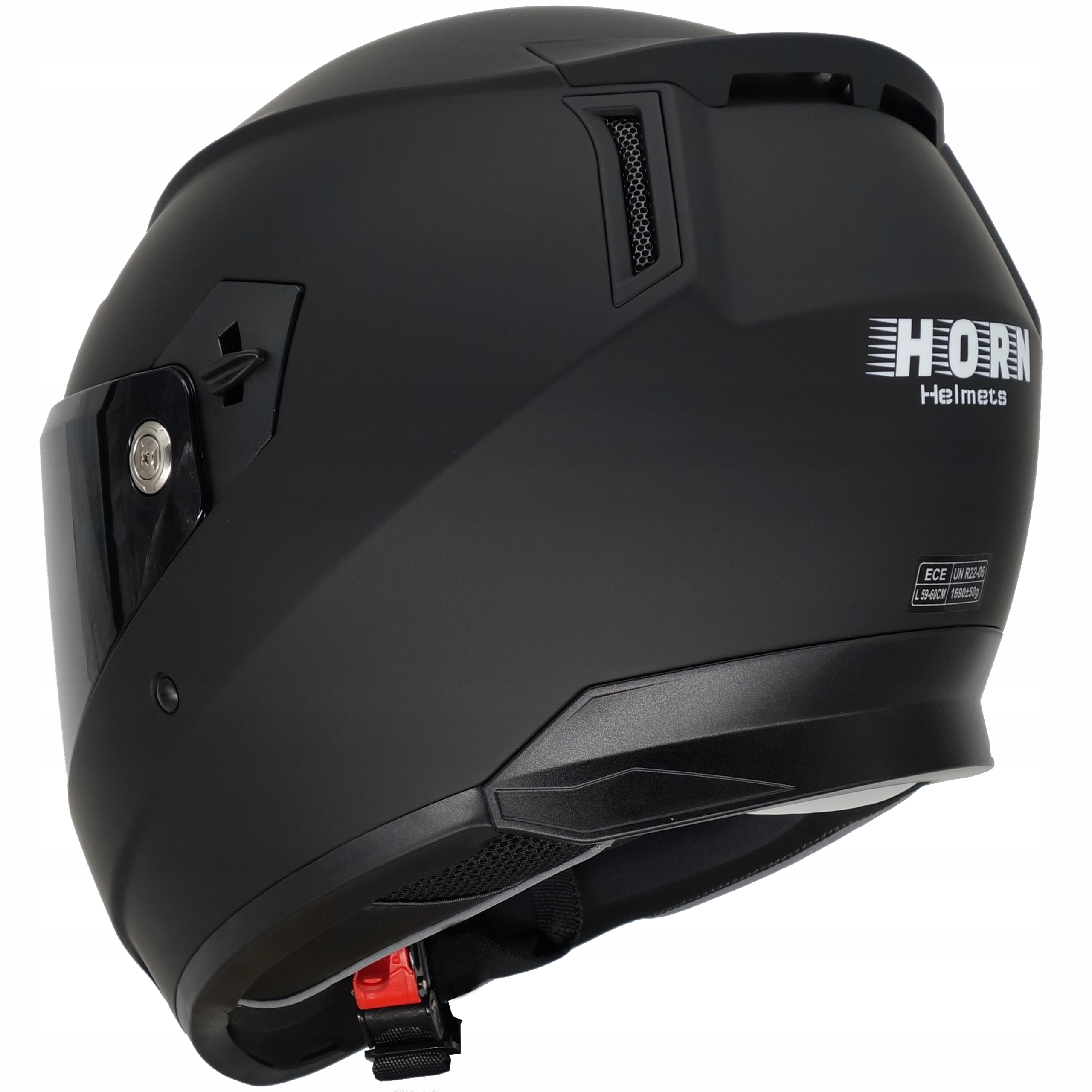 KASK MOTOCYKLOWY HORN CZARNA SZYBA I BEZBARWNA PRZYGOTOWANY POD INTERKOM XS Waga produktu 1680 g