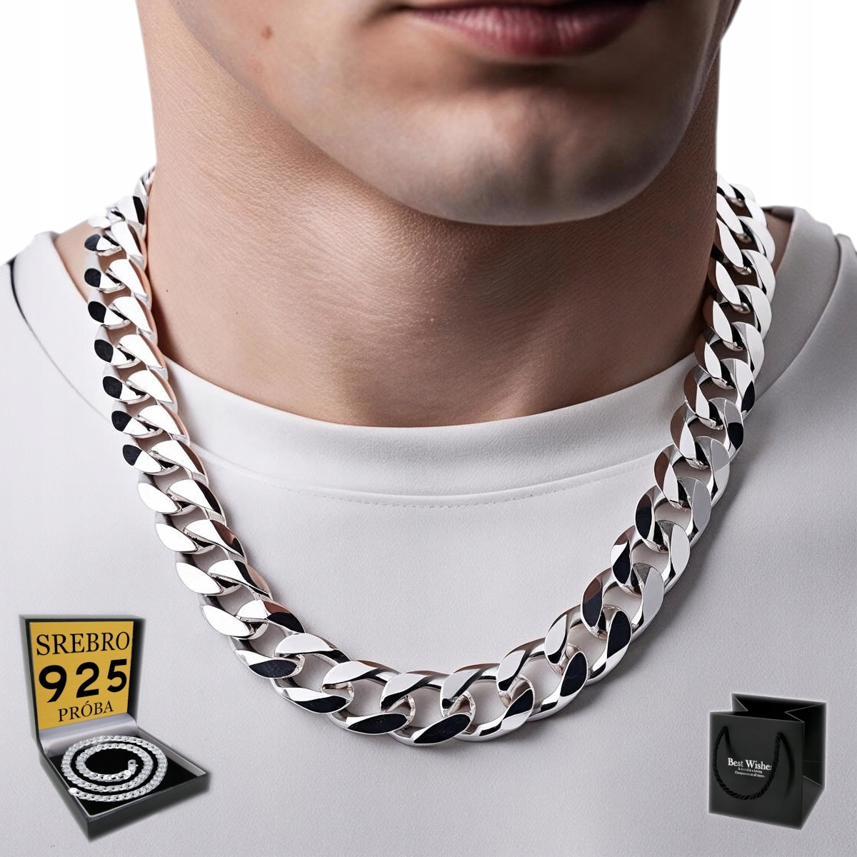Gruby Łańcuszek Srebrny Męski Srebro pr.925 Łańcuch 11mm Pancerka Pełny