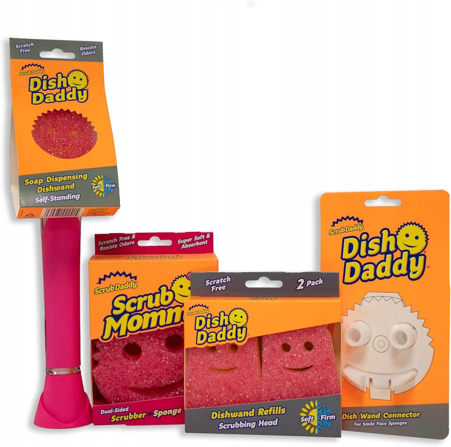 Levně Scrub Daddy kartáč dávkovač FlexTexture houbička 2 hlavice růžová sada