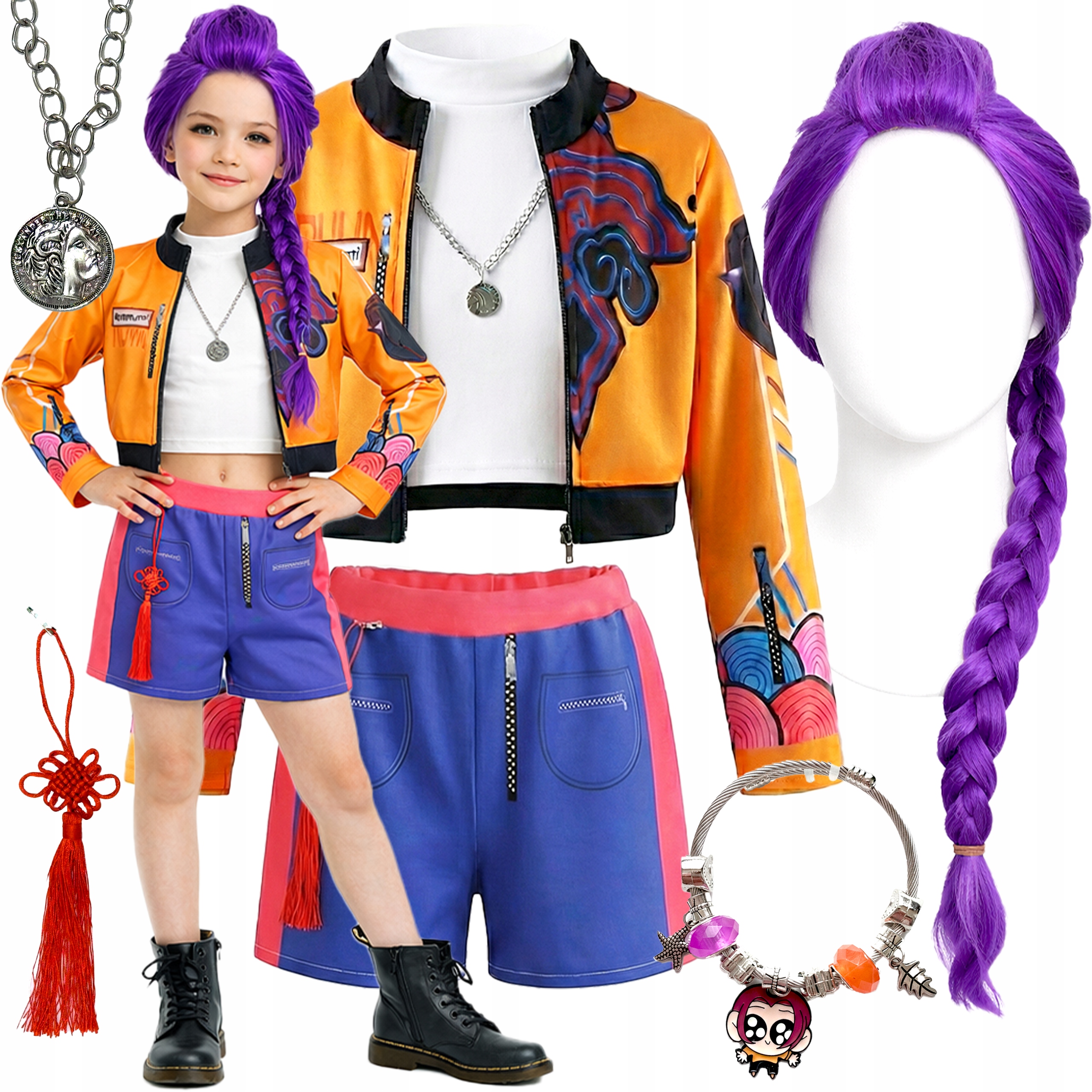 STRÓJ RUMI DEMON HUNTERS K-POP RUMI PERUKA NASZYJNIK AKCESORIA KPOP 120/130