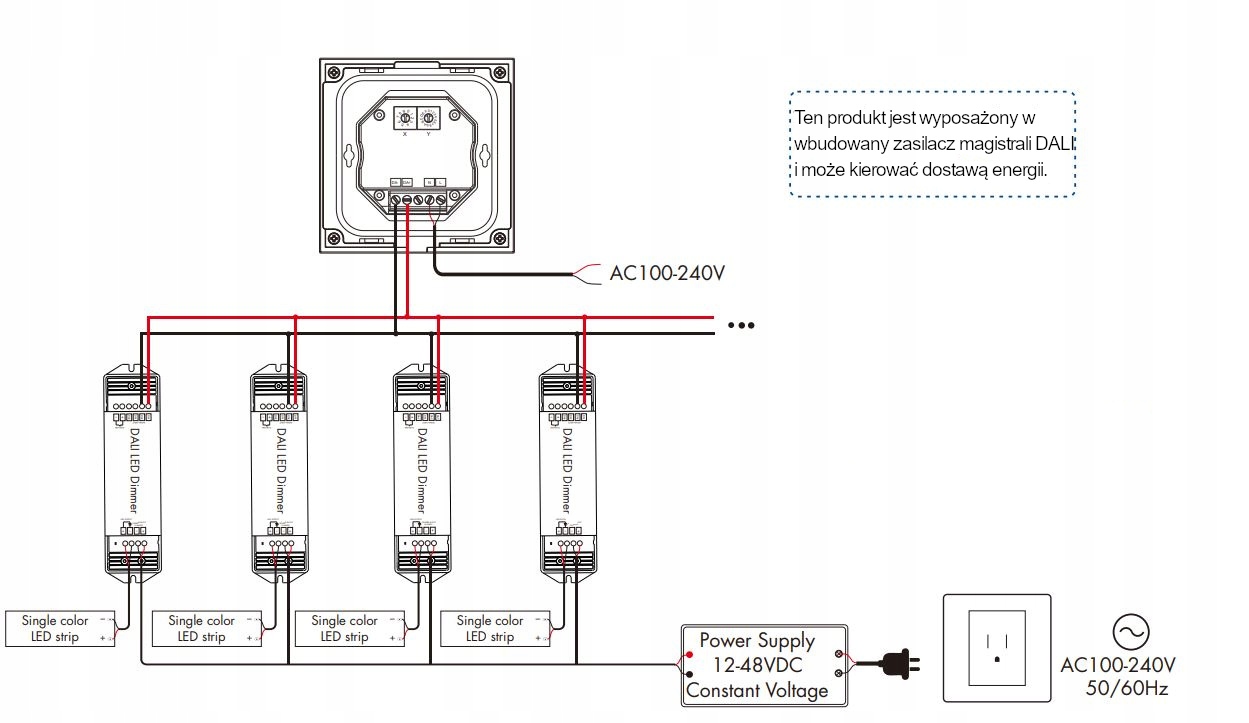 TD4-4SH dotykowy panel ścienny DALI MASTER RGBW 4 strefy, DT6 / DT8 Biały Kolor biały