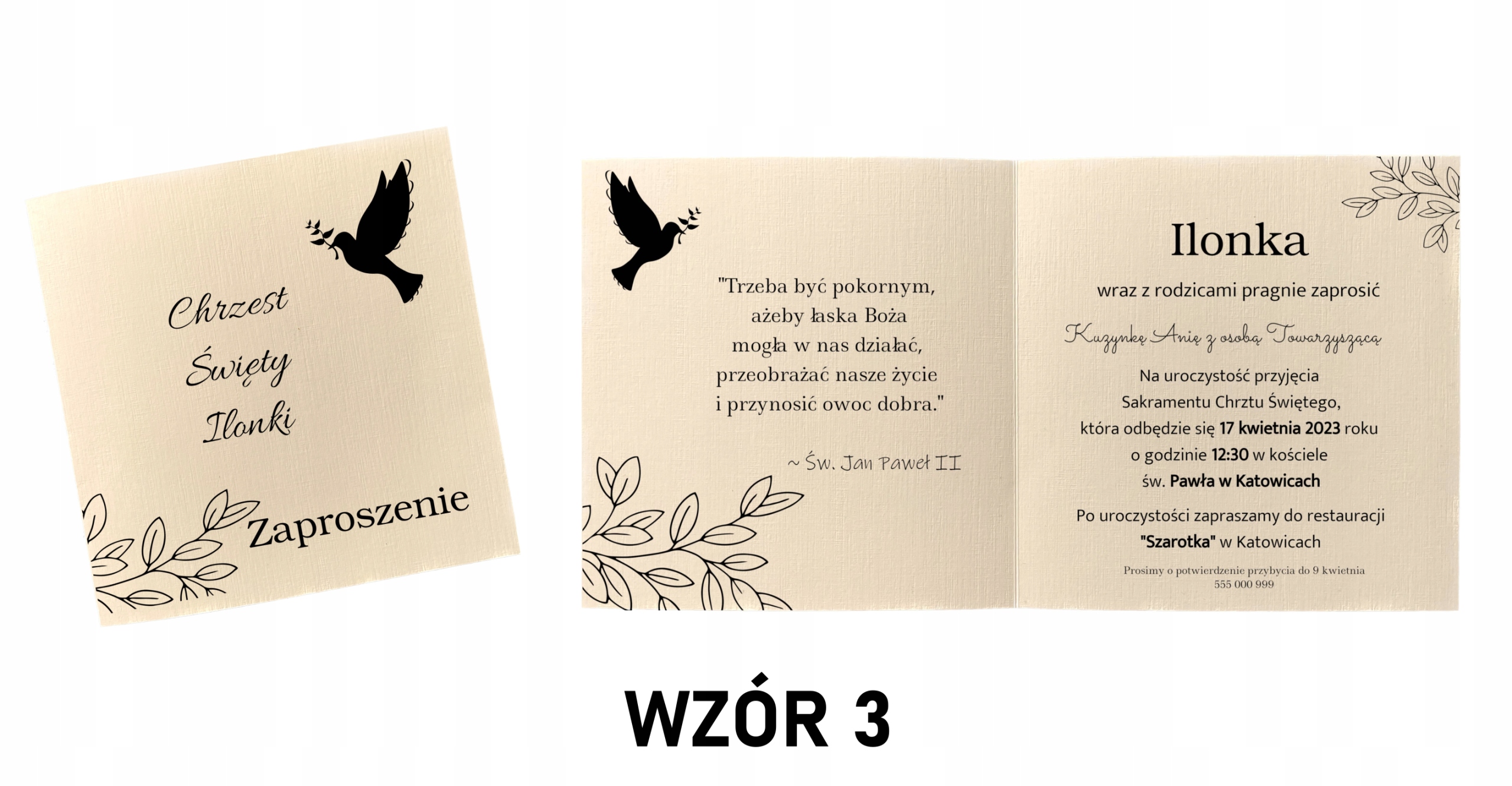 ZAPROSZENIE NA CHRZEST ŚWIĘTY wzory personalizacja Kolor biały