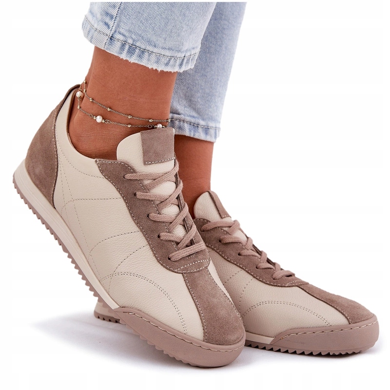 Dámská Sportovní Obuv Z Přírodní Kůže Laura Messi 2935 Béžová 40