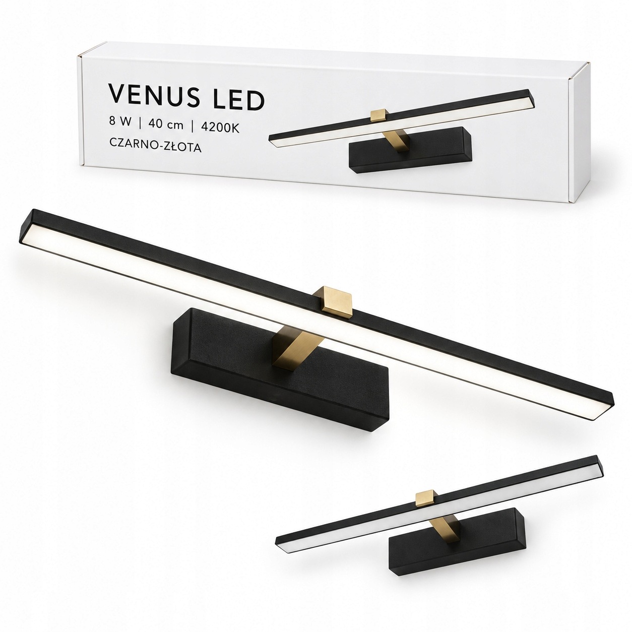 Venus Led lampa 8W 40 cm černo-zlatá do koupelny 4200K IP44 580lm nástěnná