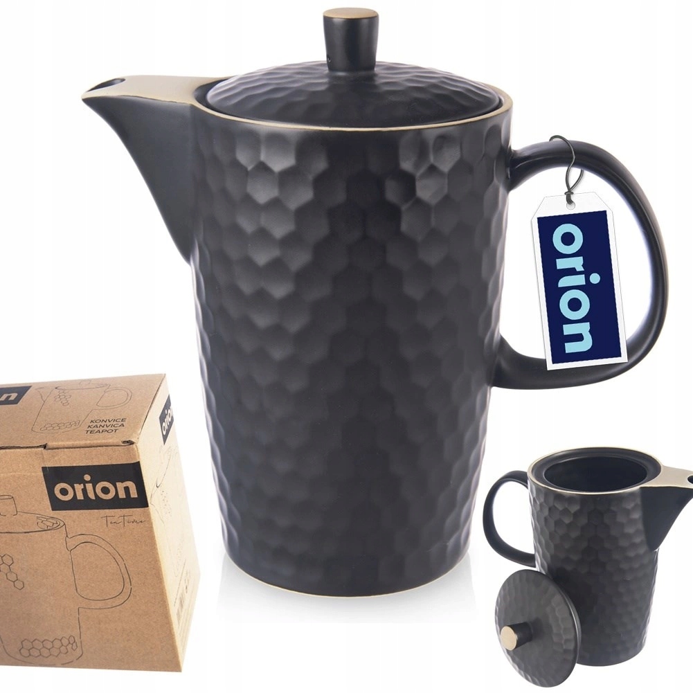 Keramická konvice na kávu, čaj a nápoje, černá, dekorativní, robustní Orion 1,3 l