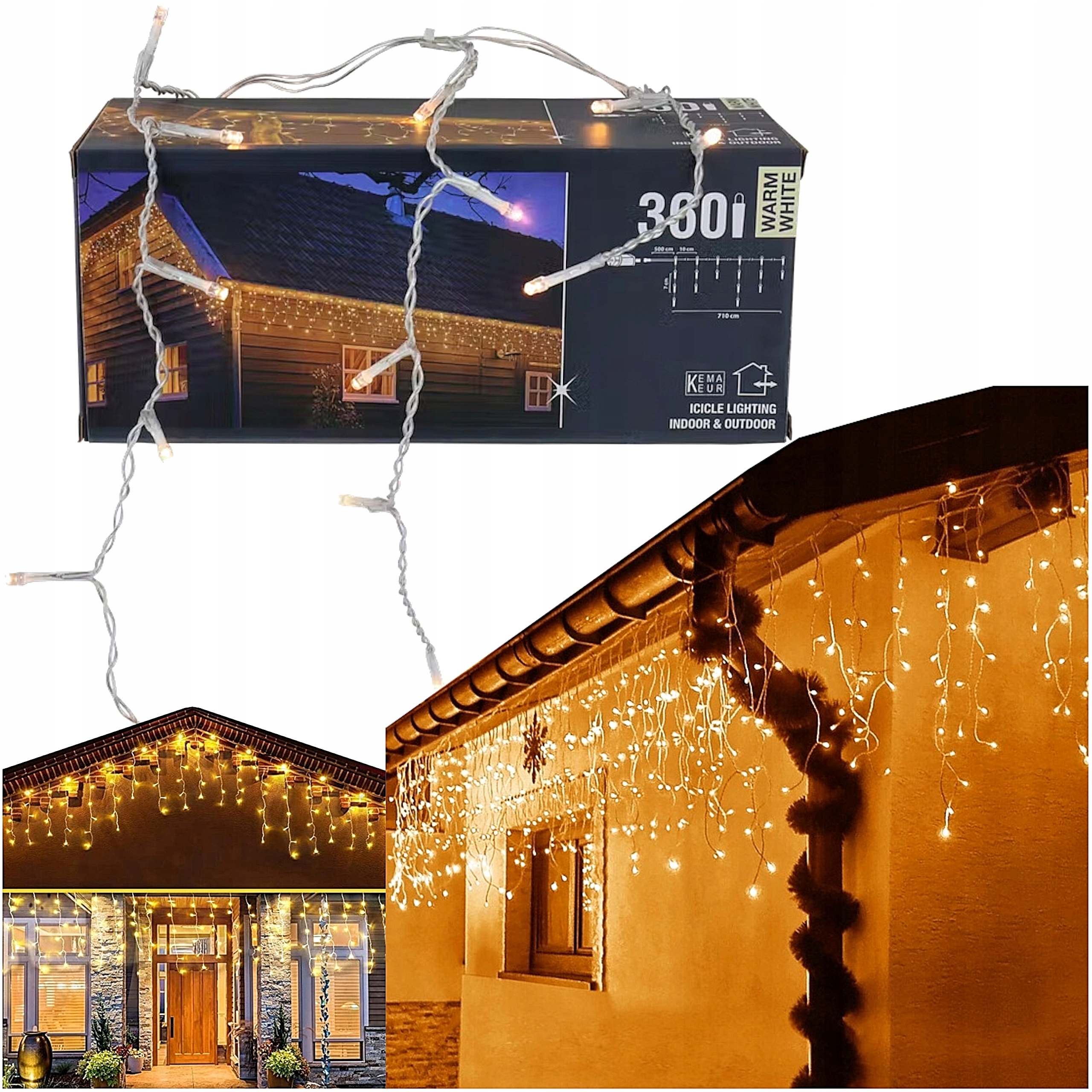 

Lampki Świąteczne Sople Kurtyna 360 Led 12 m Dach