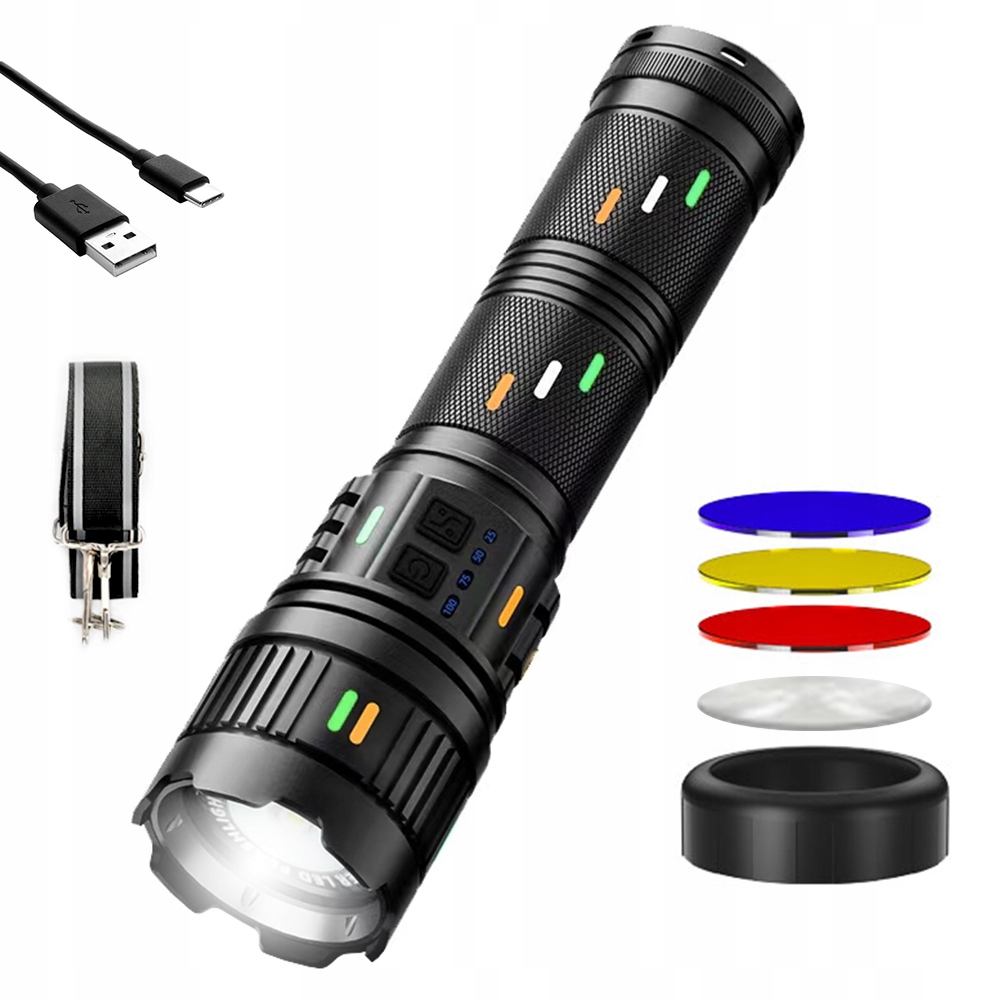 Ultra Mocna Latarka Led Dalekosiężna 2000m 30400 mAh Power-Bank Ogromna moc