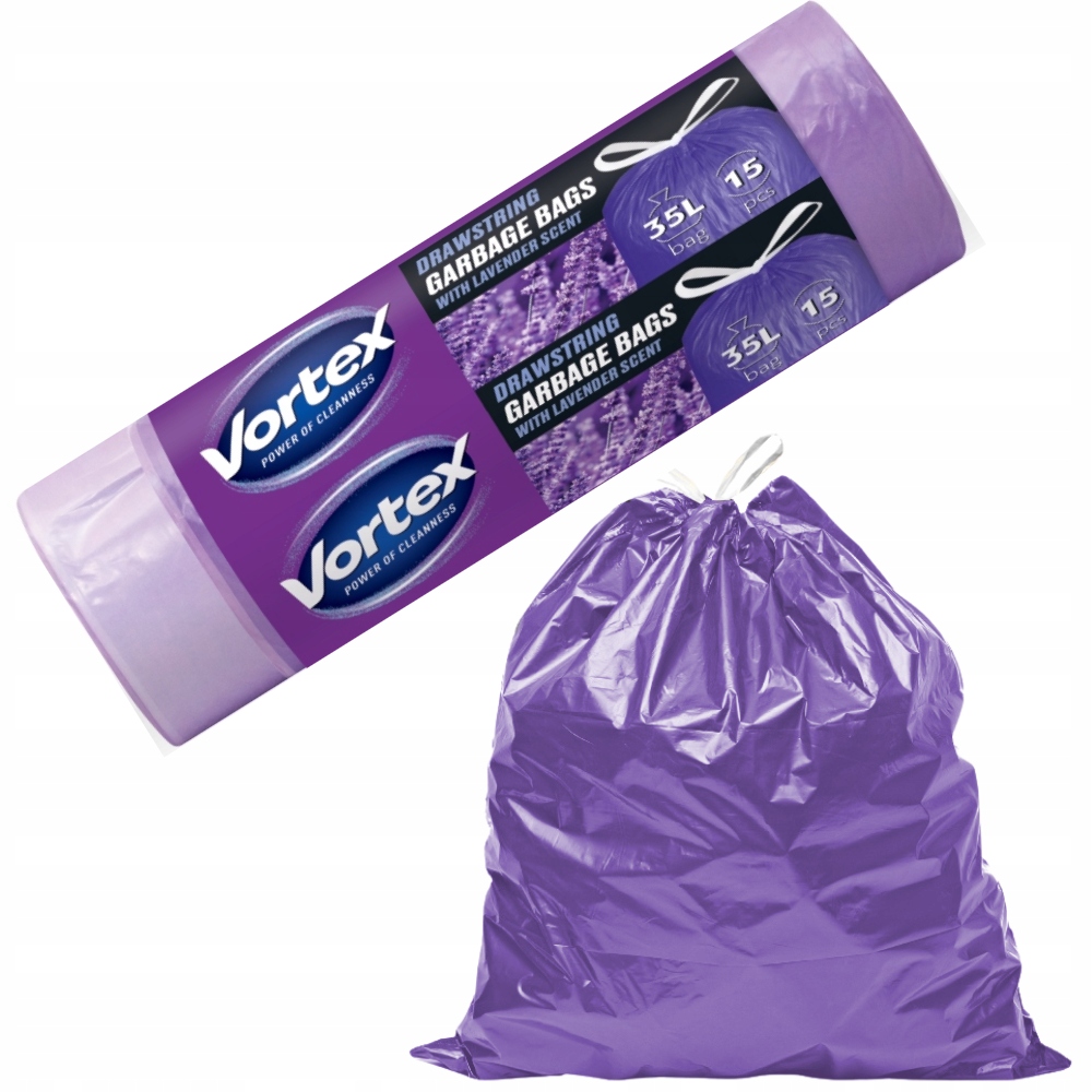 Levně Pytle Na Odpadky S Páskou Univerzální 35L Odolné Levandulové Vortex 20x15ks