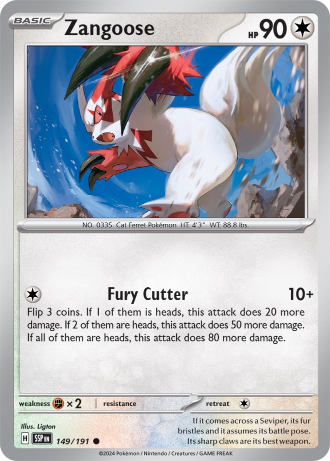 Oryginalna Karta Pokemon Zangoose (ssp 149) Reverse Holo