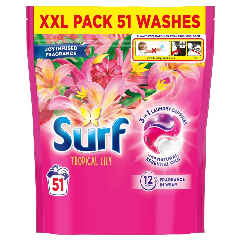 Levně Surf 3v1 Tropical Lily Pods kapsle na praní, esenciální oleje 51 kusů