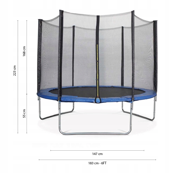MAŁA TRAMPOLINA OGRODOWA DLA DZIECI F-STAR 183CM 6FT BLUE SIATKA ZEWNĘTRZNA Maks. obciążenie 150 kg