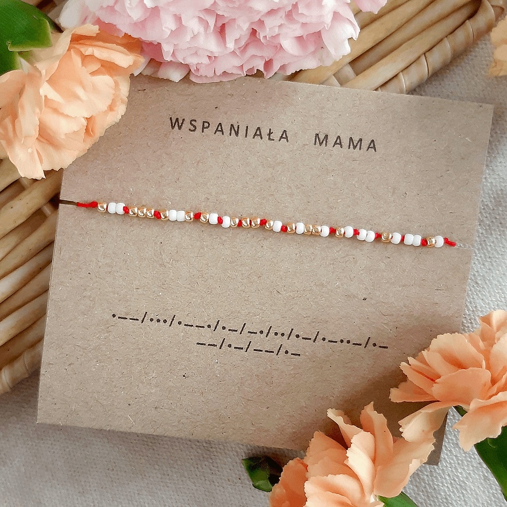 

Niezwykła Bransoletka dla Mamy napis Alfabet Morsa