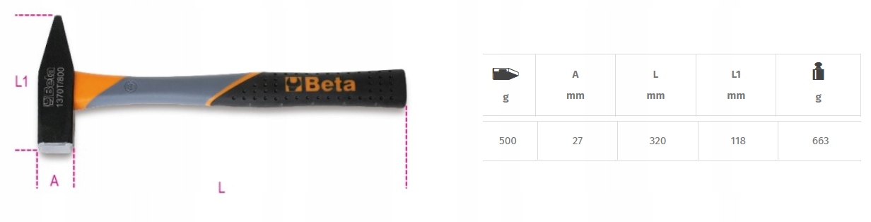 Młotek ślusarski trzonek tworzywa Beta 1370T/500 Marka inna