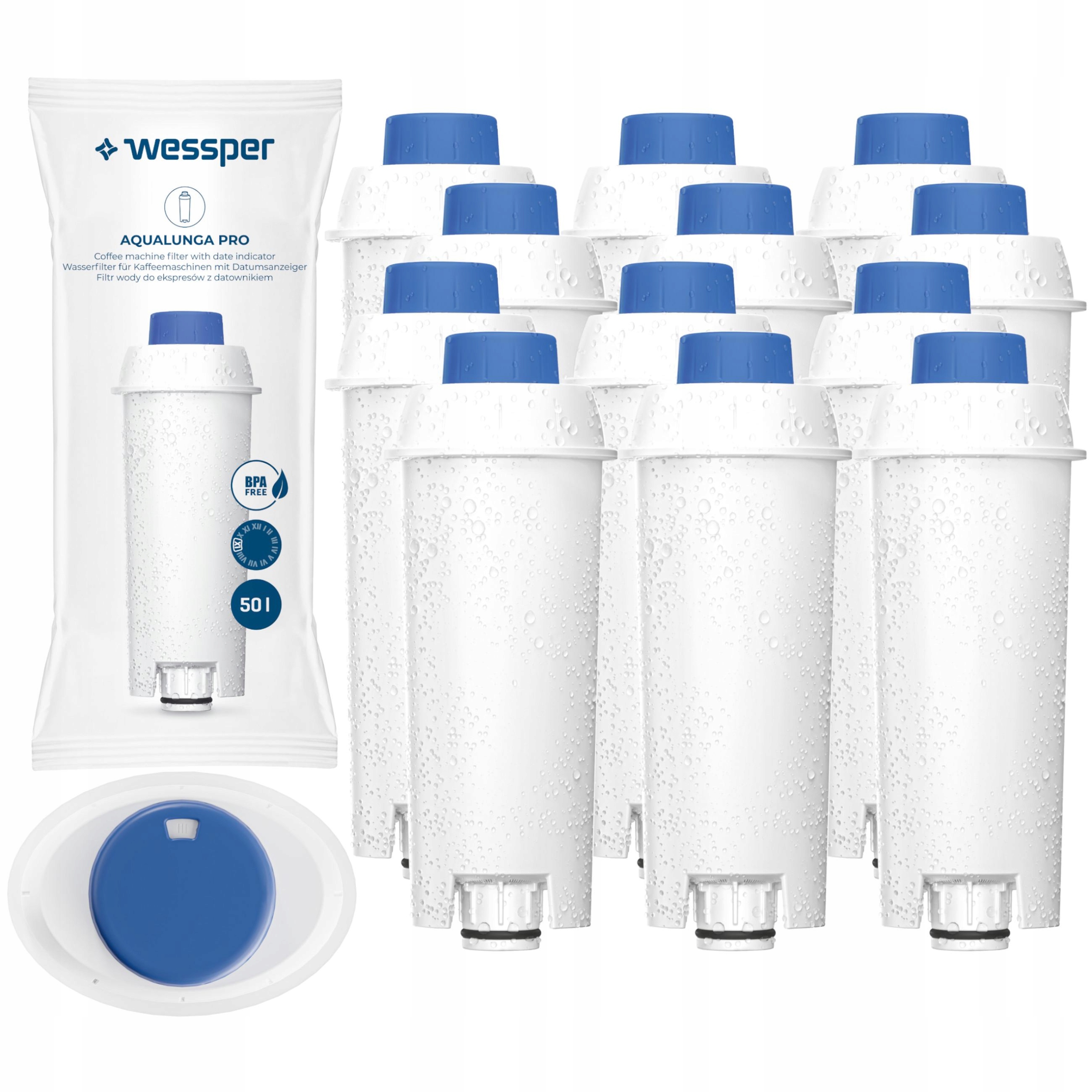 12 x filtrační vložky Wessper Aqualunga Pro pro kávovar Delonghi Eletta