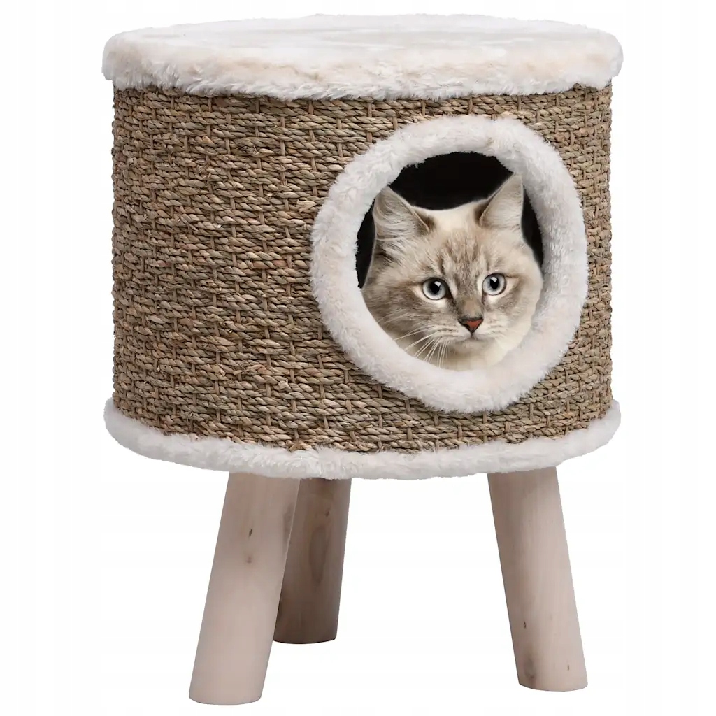 Domeček pro kočky se škrabadlem, tráva, hnědý, 30 x 41 cm