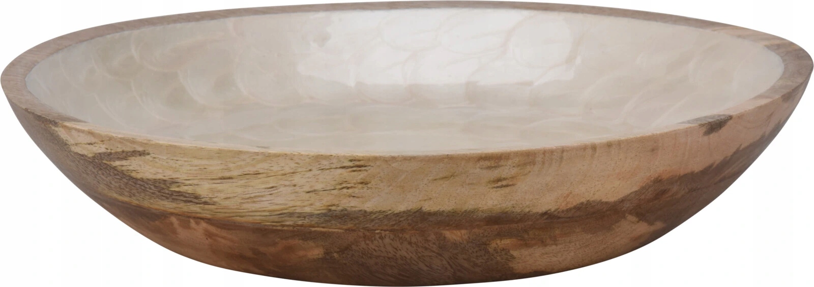 Mísa z mangového dřeva s perleťovým smaltováním, krémová, 30x6,8cm