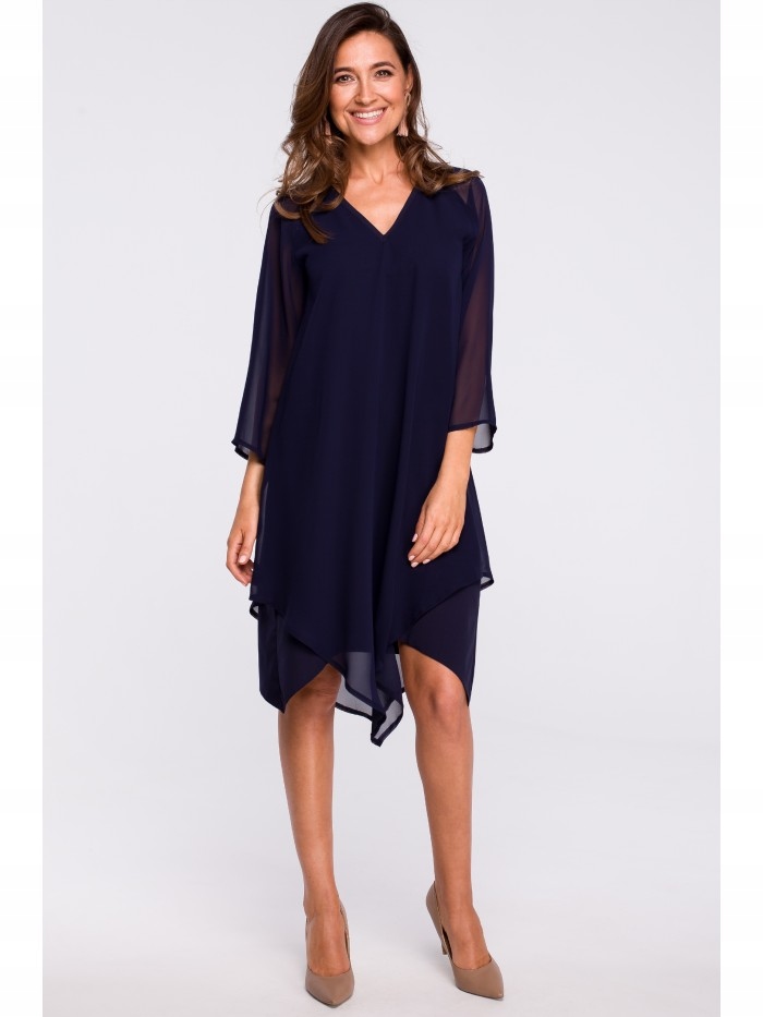 S159 Šifonová šaty s asymetrickým spodním dílem tmavě modrá Eu XXL