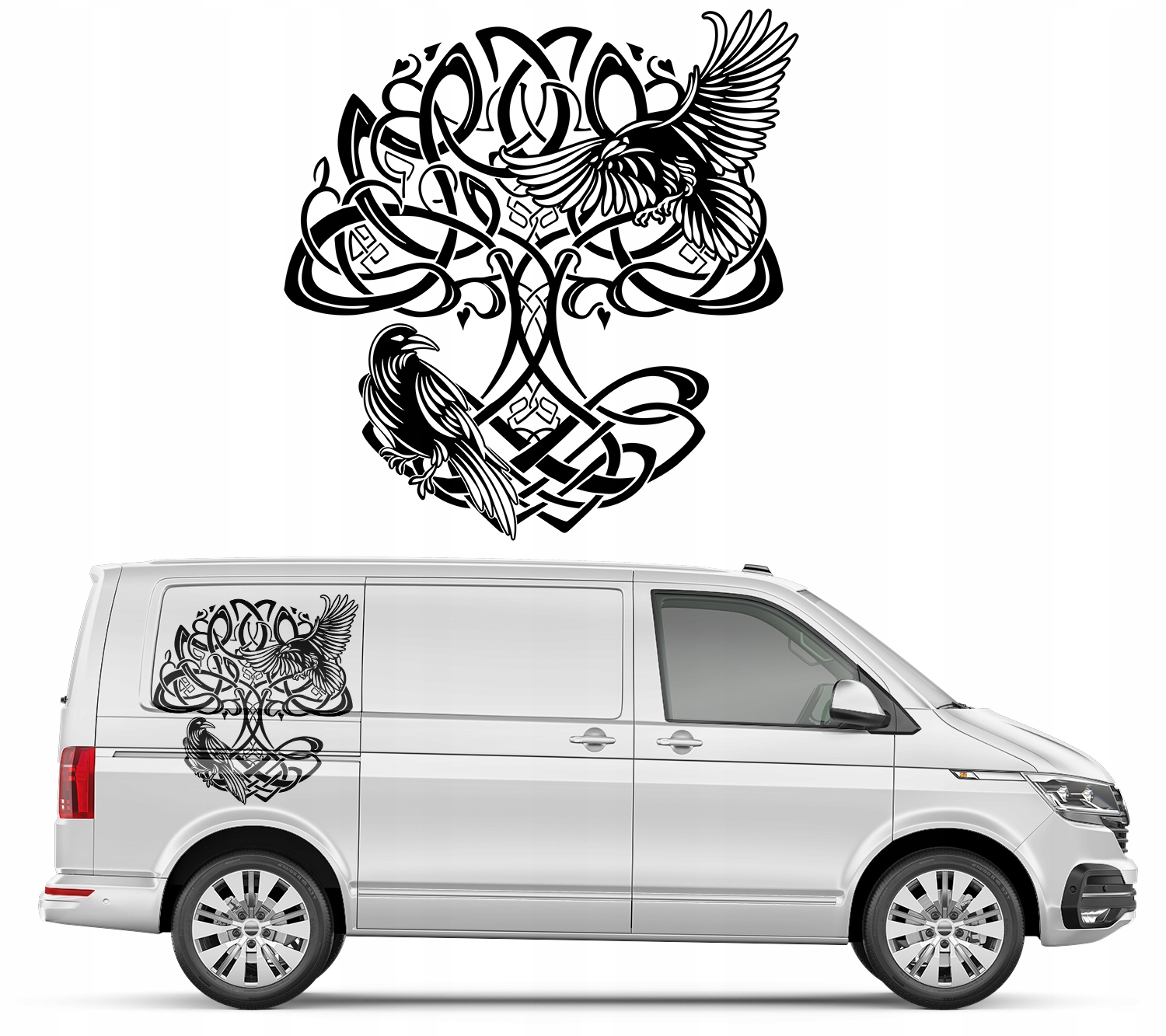 Nalepka na grafiku karavanu Ptáci Dřevo Kruk Abstrakce 94x97