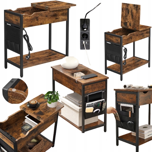 Rozkládací konferenční stolek s boční stranou, poličkou, úložným prostorem a Usb nabíjecí stanicí