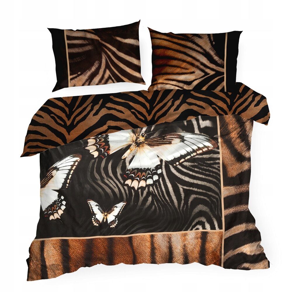 Posteľná Bielizeň Eva 220x200 Eva Minge čierna hnedá biela zebra tiger motýľ