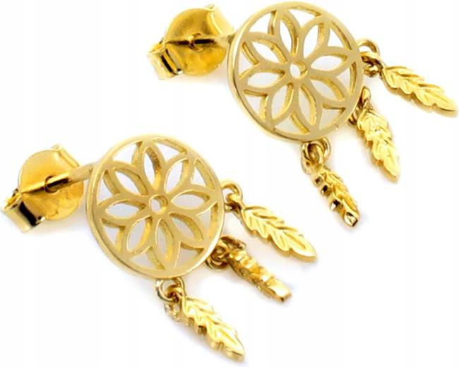 Náušnice zlaté šroubky 585, malé lapače snů na tyči, ideální jako dárek