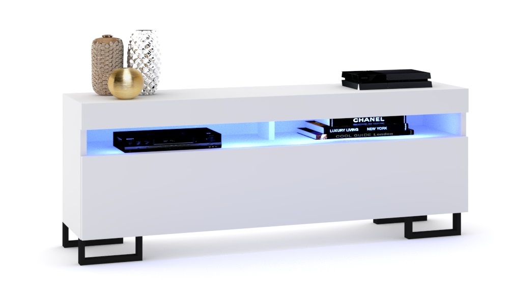 Rtv skříňka Komoda Play Bílá Nohy Černá Led