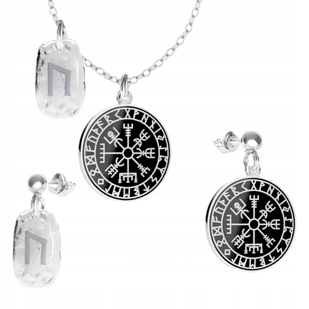 Kompas Vegvisir Runa Uruz Wiking Stříbrný komplet rolo oval stříbro 925